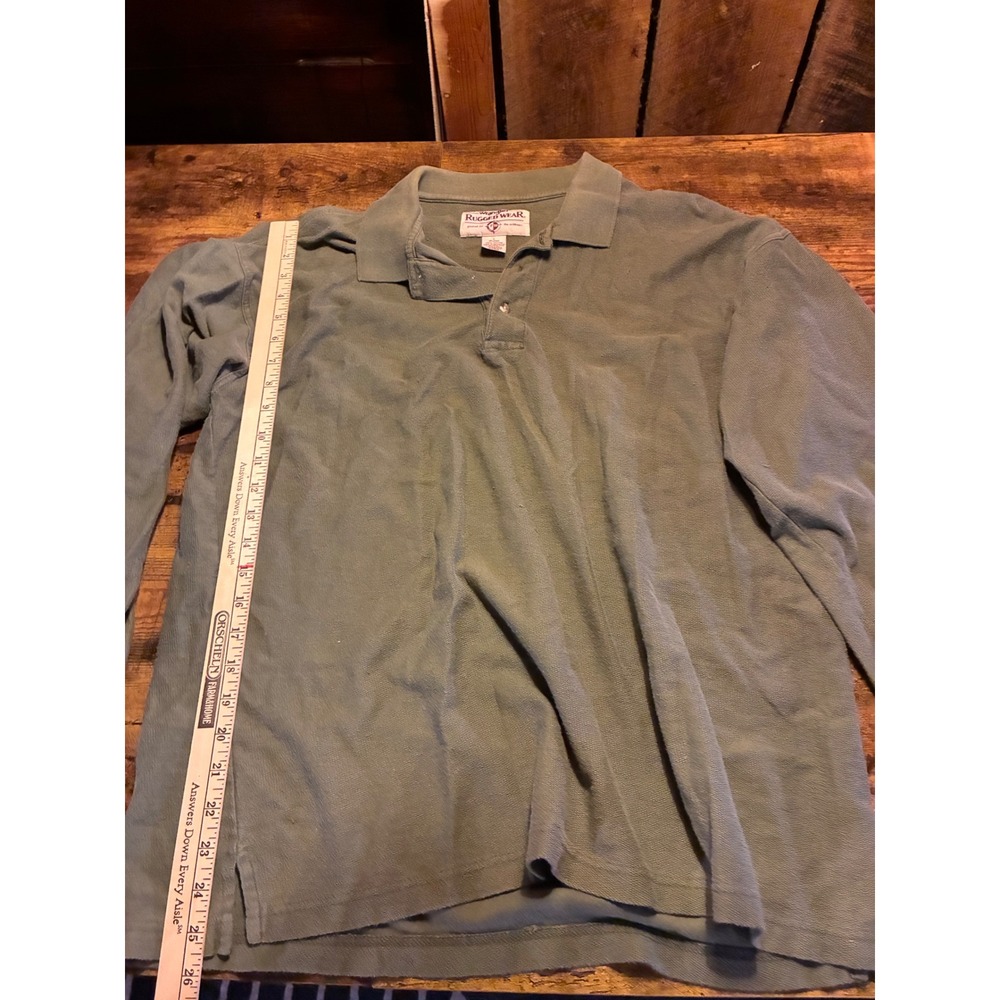 Wrangler Rugged Wear Polo Mens L Green Excellent Long Sleeve Cotton RPLO6MS - Picture 4 of 6